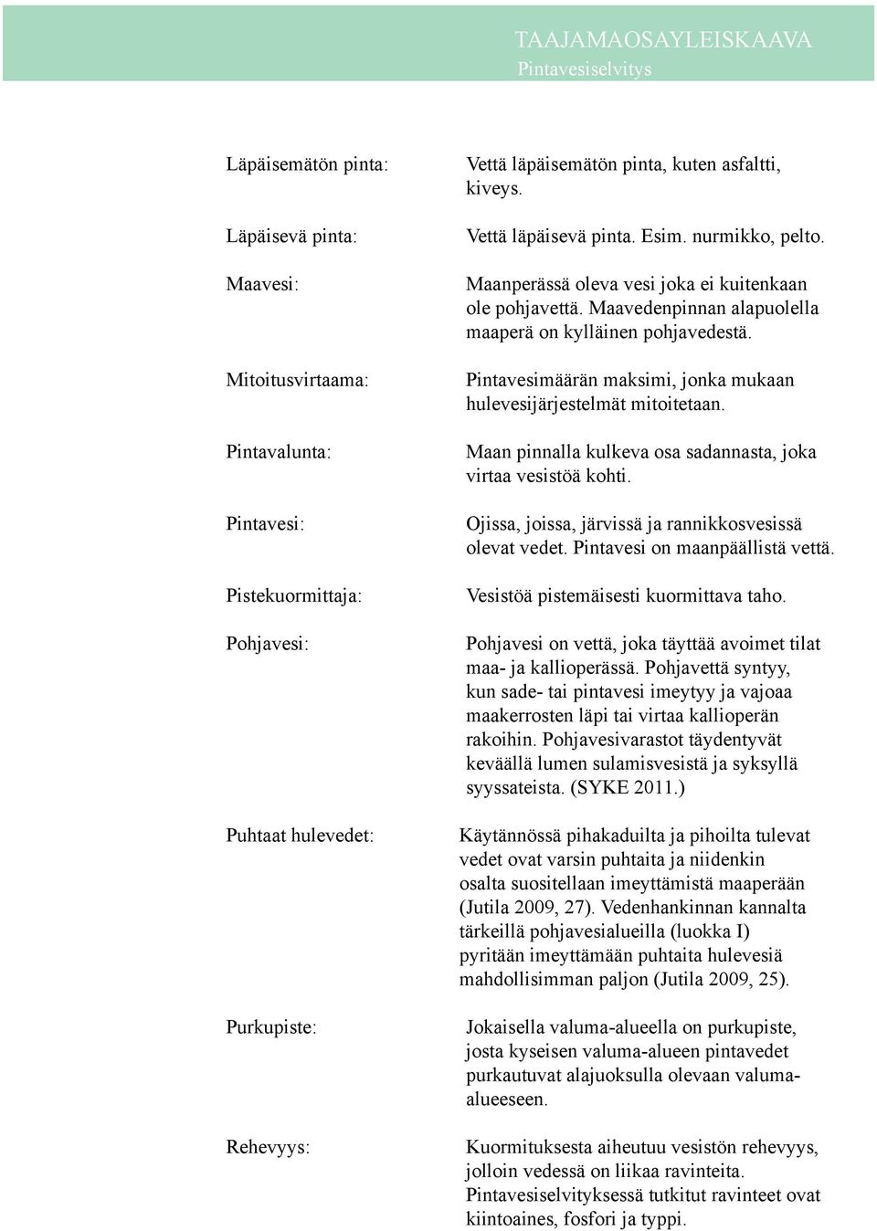 Maavedenpinnan alapuolella maaperä on kylläinen pohjavedestä. Pintavesimäärän maksimi, jonka mukaan hulevesijärjestelmät mitoitetaan. Maan pinnalla kulkeva osa sadannasta, joka virtaa vesistöä kohti.