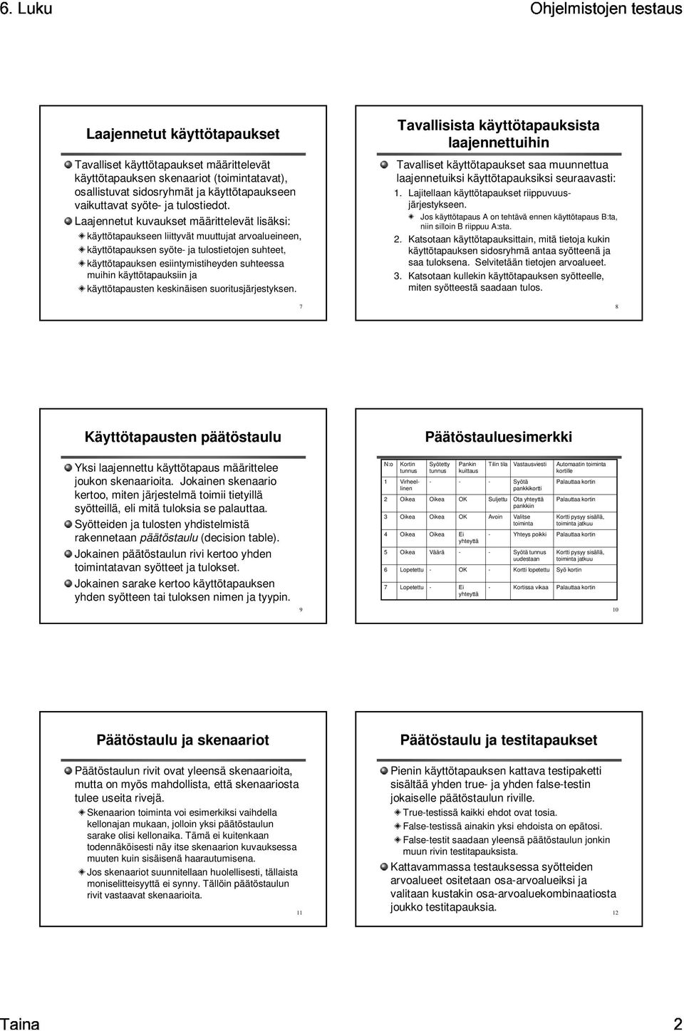 käyttötapauksiin ja käyttötapausten keskinäisen suoritusjärjestyksen.