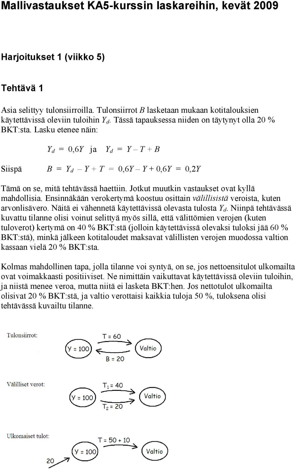 Jotkut muutkin vastaukset ovat kyllä mahdollisia. Ensinnäkään verokertymä koostuu osittain välillisistä veroista, kuten arvonlisävero. Näitä ei vähennetä käytettävissä olevasta tulosta Y d.