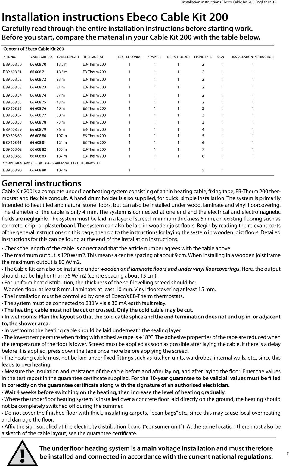 cable length ThERMOSTAT flexible condui Adapter drum holder FIXing tape sign installation instruction E 89 608 50 66 608 70 13,5 m EB-Therm 200 1 1 1 2 1 1 E 89 608 51 66 608 71 18,5 m EB-Therm 200 1
