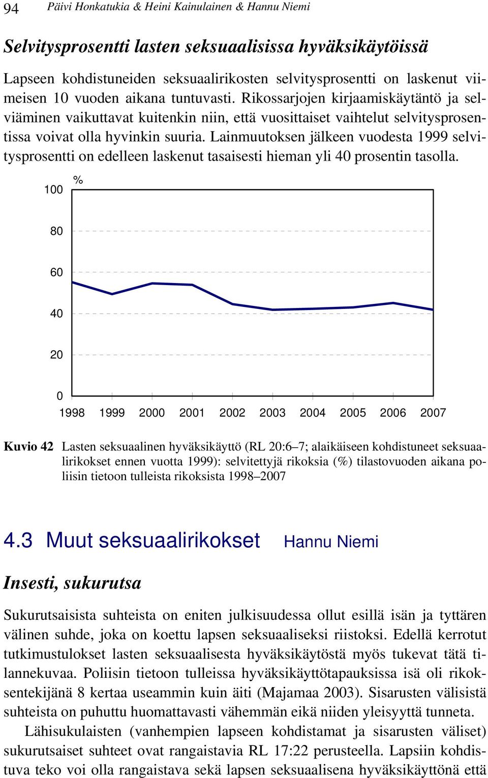 Lainmuutoksen jälkeen vuodesta 1999 selvitysprosentti on edelleen laskenut tasaisesti hieman yli 40 prosentin tasolla.