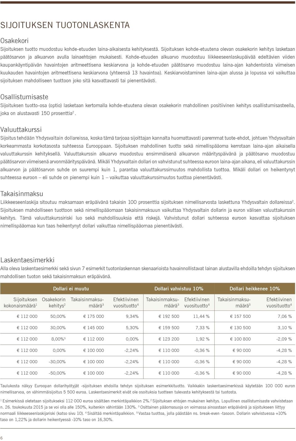 Kohde-etuuden alkuarvo muodostuu liikkeeseenlaskupäivää edeltävien viiden kaupankäyntipäivän havaintojen aritmeettisena keskiarvona ja kohde-etuuden päätösarvo muodostuu laina-ajan kahdentoista