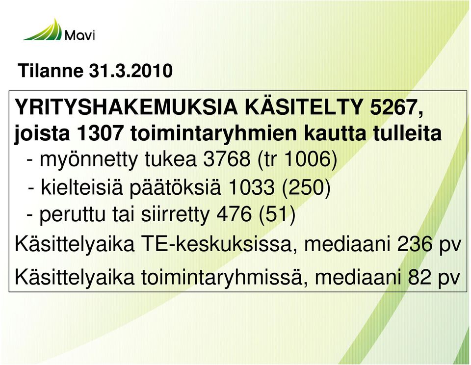 kautta tulleita - myönnetty tukea 3768 (tr 1006) - kielteisiä päätöksiä