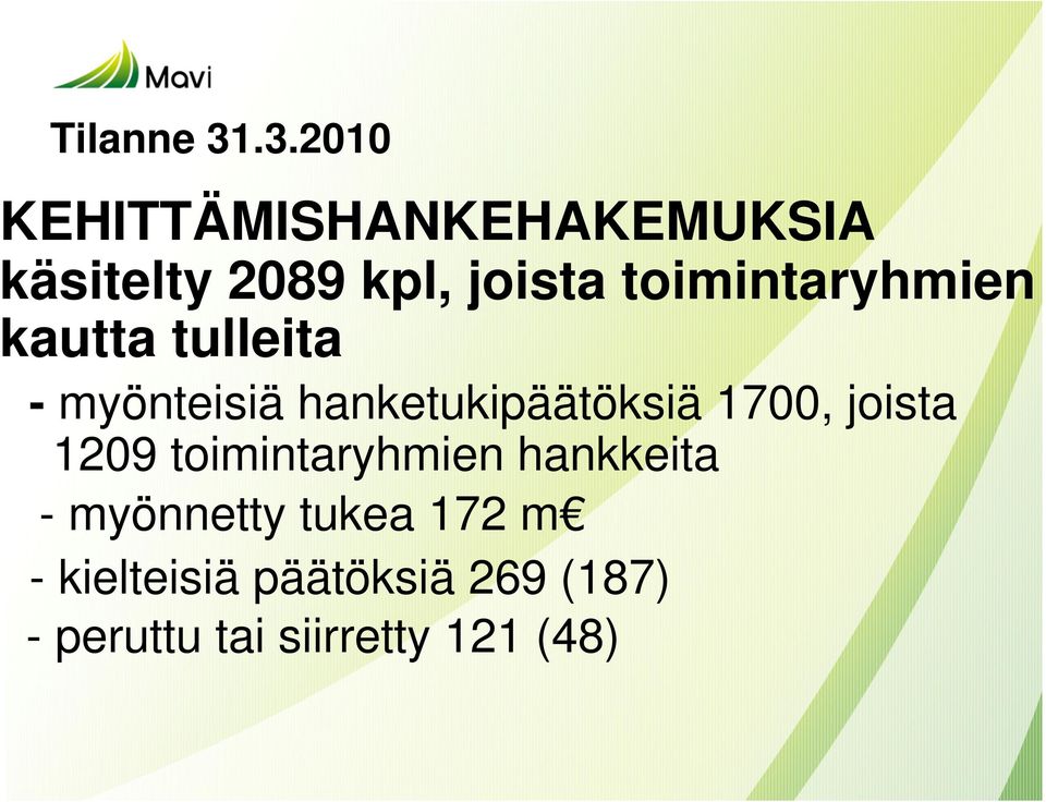 toimintaryhmien kautta tulleita - myönteisiä hanketukipäätöksiä