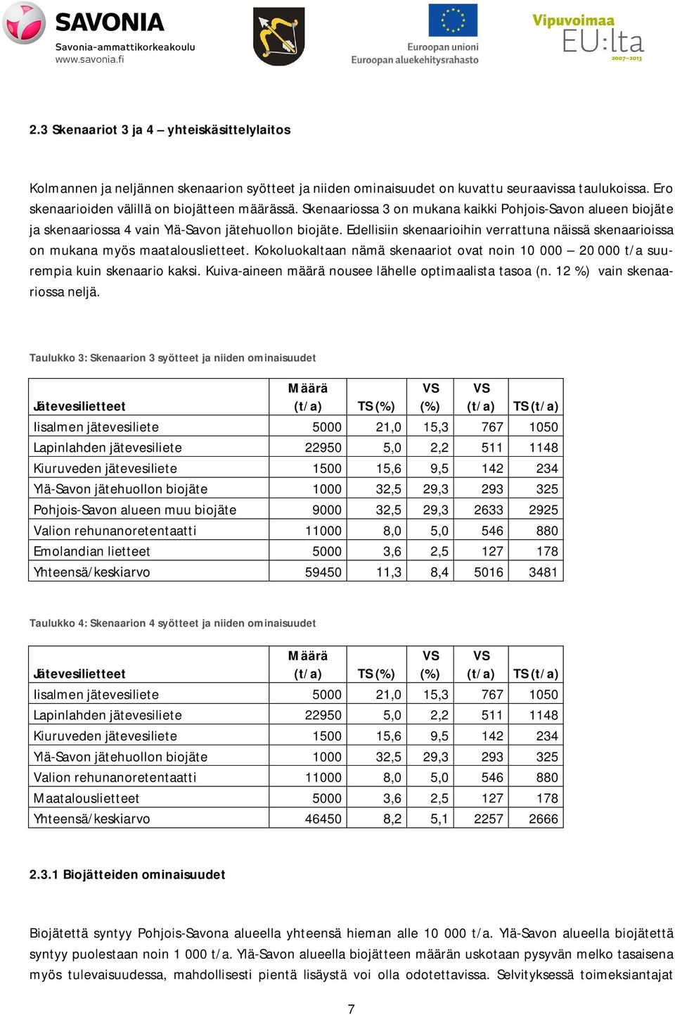 Edellisiin skenaarioihin verrattuna näissä skenaarioissa on mukana myös maatalouslietteet. Kokoluokaltaan nämä skenaariot ovat noin 10 000 20 000 t/a suurempia kuin skenaario kaksi.