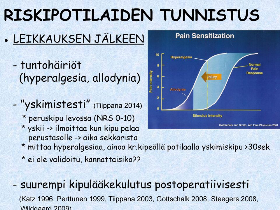 mittaa hyperalgesiaa, ainoa kr.kipeällä potilaalla yskimiskipu >30sek * ei ole validoitu, kannattaisiko?