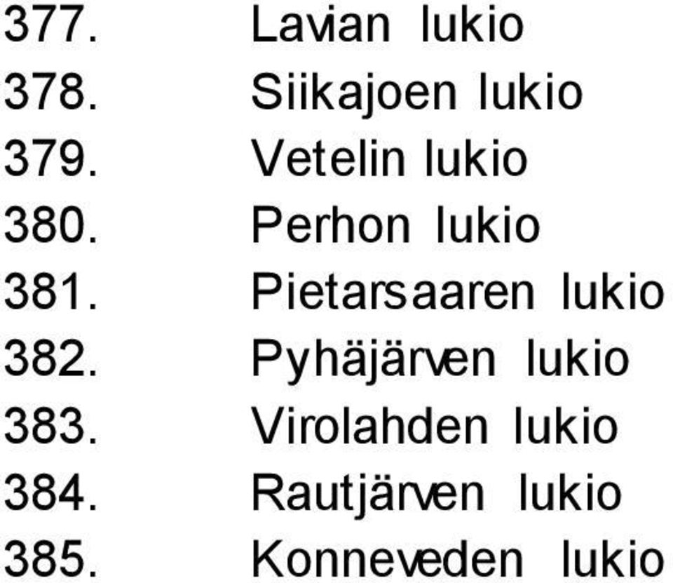 Pietarsaaren lukio 382. Pyhäjärven lukio 383.