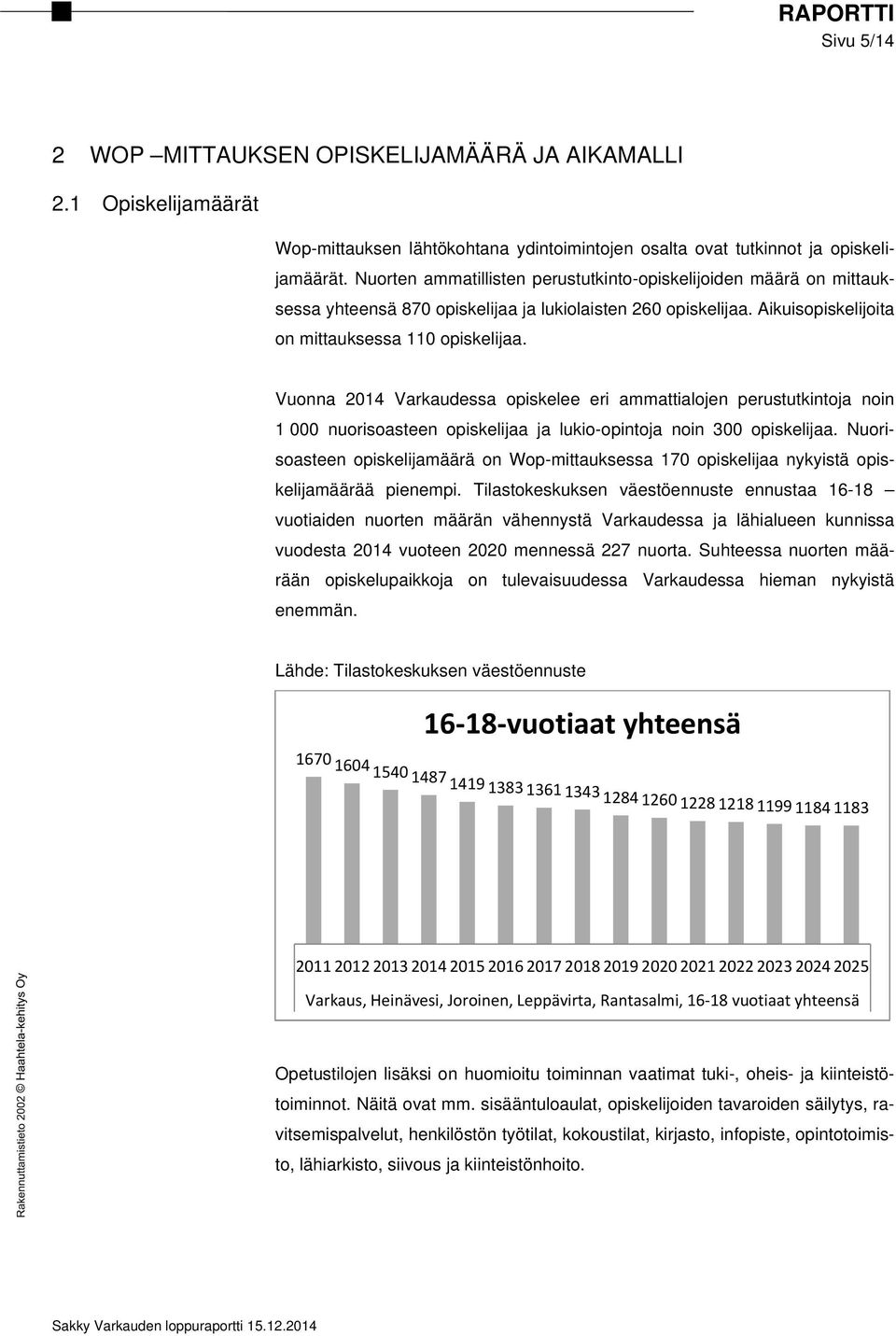 Vuonna 2014 Varkaudessa opiskelee eri ammattialojen perustutkintoja noin 1 000 nuorisoasteen opiskelijaa ja lukio-opintoja noin 300 opiskelijaa.