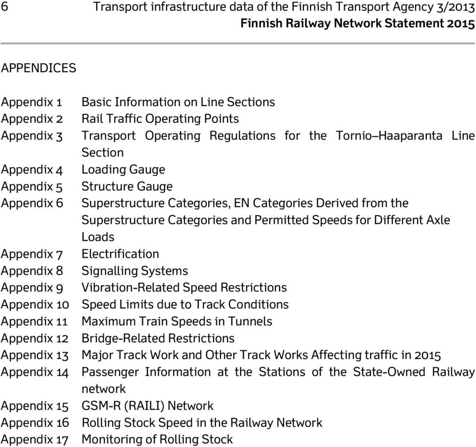 and Permitted Speeds for Different Axle Loads Appendix 7 Electrification Appendix 8 Signalling Systems Appendix 9 Vibration-Related Speed Restrictions Appendix 10 Speed Limits due to Track Conditions