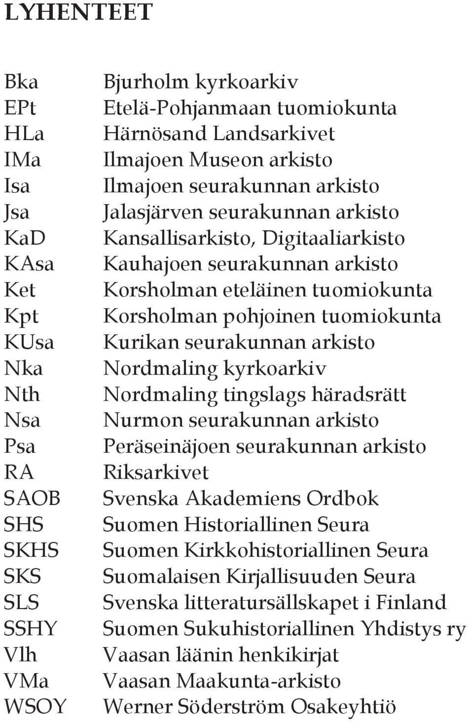 tuomiokunta Kurikan seurakunnan arkisto Nordmaling kyrkoarkiv Nordmaling tingslags häradsrätt Nurmon seurakunnan arkisto Peräseinäjoen seurakunnan arkisto Riksarkivet Svenska Akademiens Ordbok Suomen