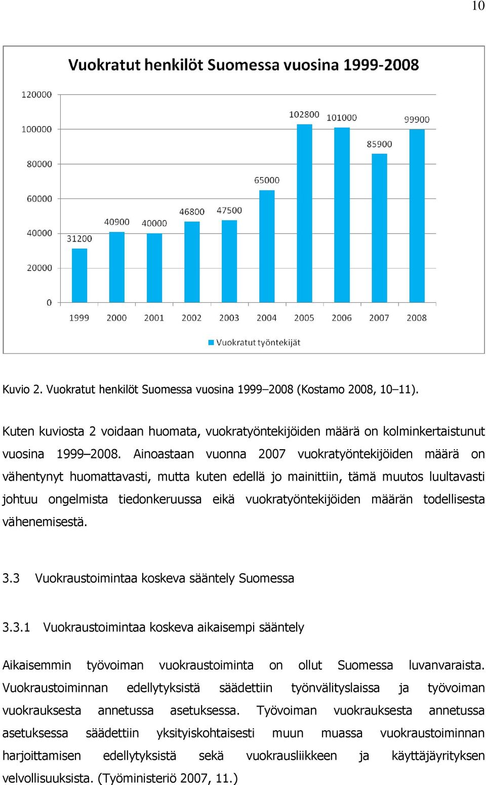 määrän todellisesta vähenemisestä. 3.3 Vuokraustoimintaa koskeva sääntely Suomessa 3.3.1 Vuokraustoimintaa koskeva aikaisempi sääntely Aikaisemmin työvoiman vuokraustoiminta on ollut Suomessa luvanvaraista.