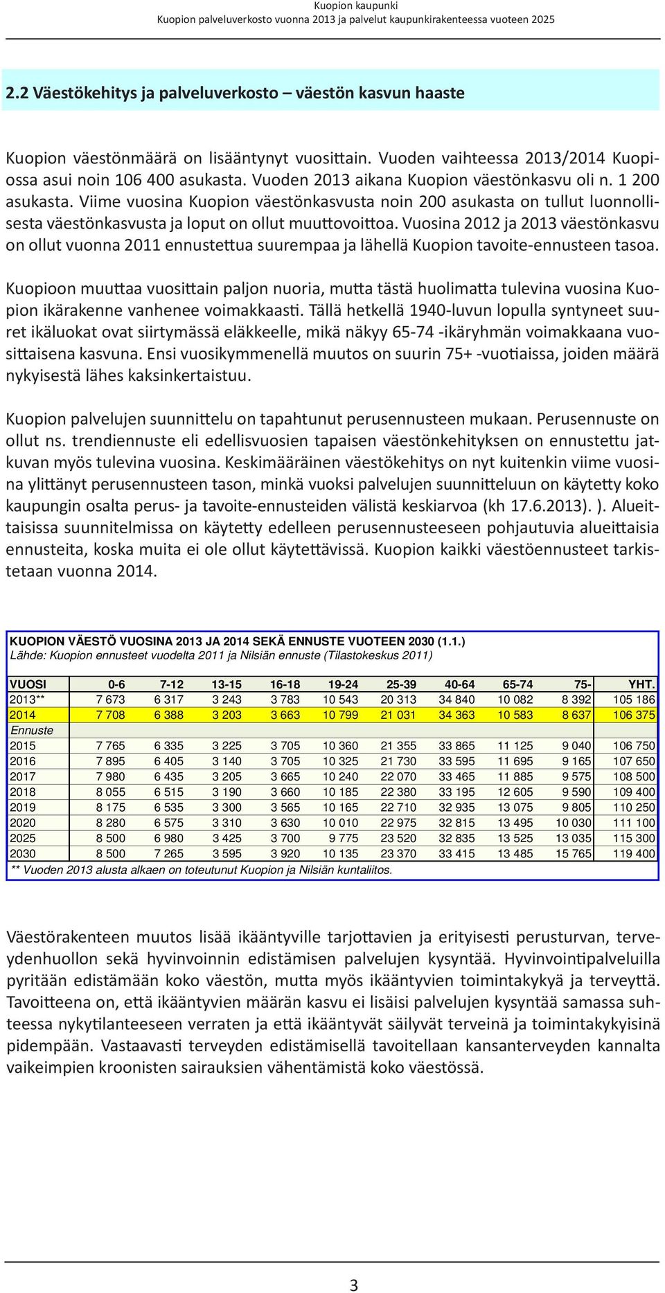 Vuosina 2012 ja 2013 väestönkasvu on ollut vuonna 2011 ennustettua suurempaa ja lähellä Kuopion tavoite-ennusteen tasoa.