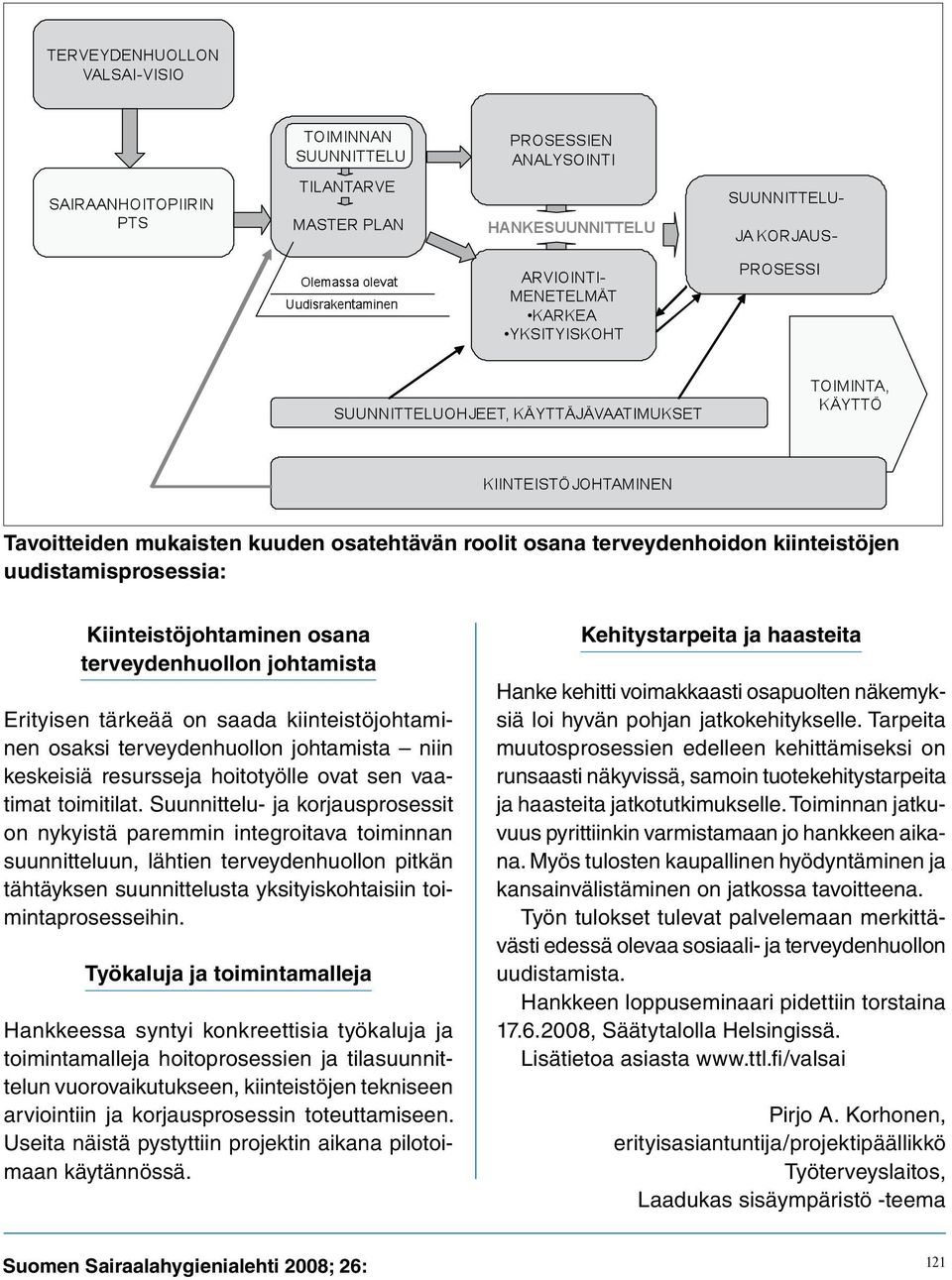Suunnittelu- ja korjausprosessit on nykyistä paremmin integroitava toiminnan suunnitteluun, lähtien terveydenhuollon pitkän tähtäyksen suunnittelusta yksityiskohtaisiin toimintaprosesseihin.