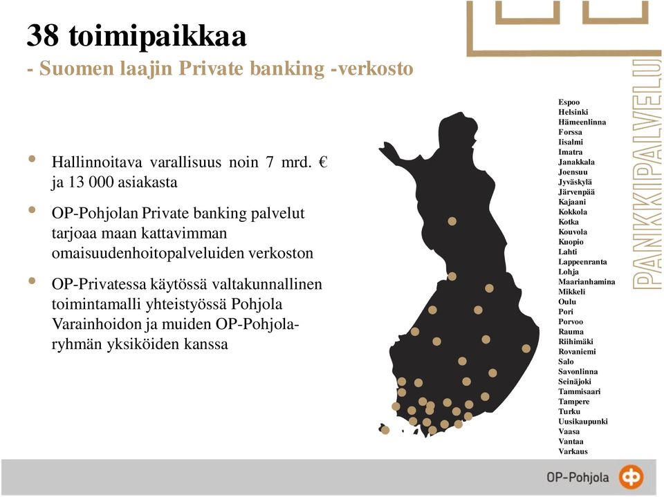 toimintamalli yhteistyössä Pohjola Varainhoidon ja muiden OP-Pohjolaryhmän yksiköiden kanssa Espoo Helsinki Hämeenlinna Forssa Iisalmi Imatra Janakkala Joensuu