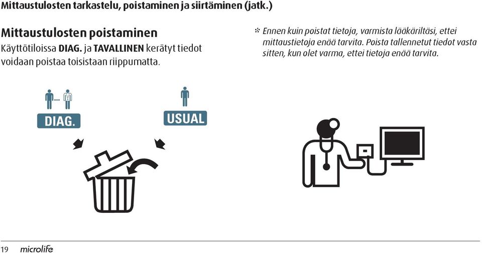 ja TAVALLINEN kerätyt tiedot voidaan poistaa toisistaan riippumatta.