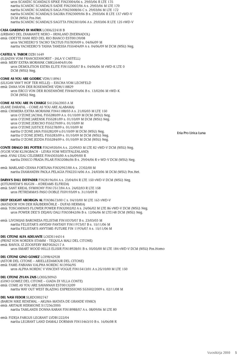 29/03/06 R LTE 125 vwd-v CASA GIARDINO DI MATRIX LOI06/22418 B (URBANO DEL DIAMANTE NERO IRINLAND ZHERNADOL) emä: ODETTE HANI RED DEL RIO BIANCO EST00139/08 uros YACHEERO S TACHO TACITUS FI57839/09 s.