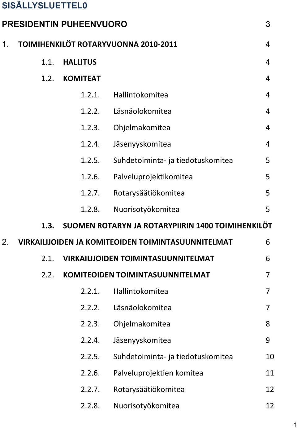 VIRKAILIJOIDEN JA KOMITEOIDEN TOIMINTASUUNNITELMAT 6 2.1. VIRKAILIJOIDEN TOIMINTASUUNNITELMAT 6 2.2. KOMITEOIDEN TOIMINTASUUNNITELMAT 7 2.2.1. Hallintokomitea 7 2.2.2. Läsnäolokomitea 7 2.2.3.