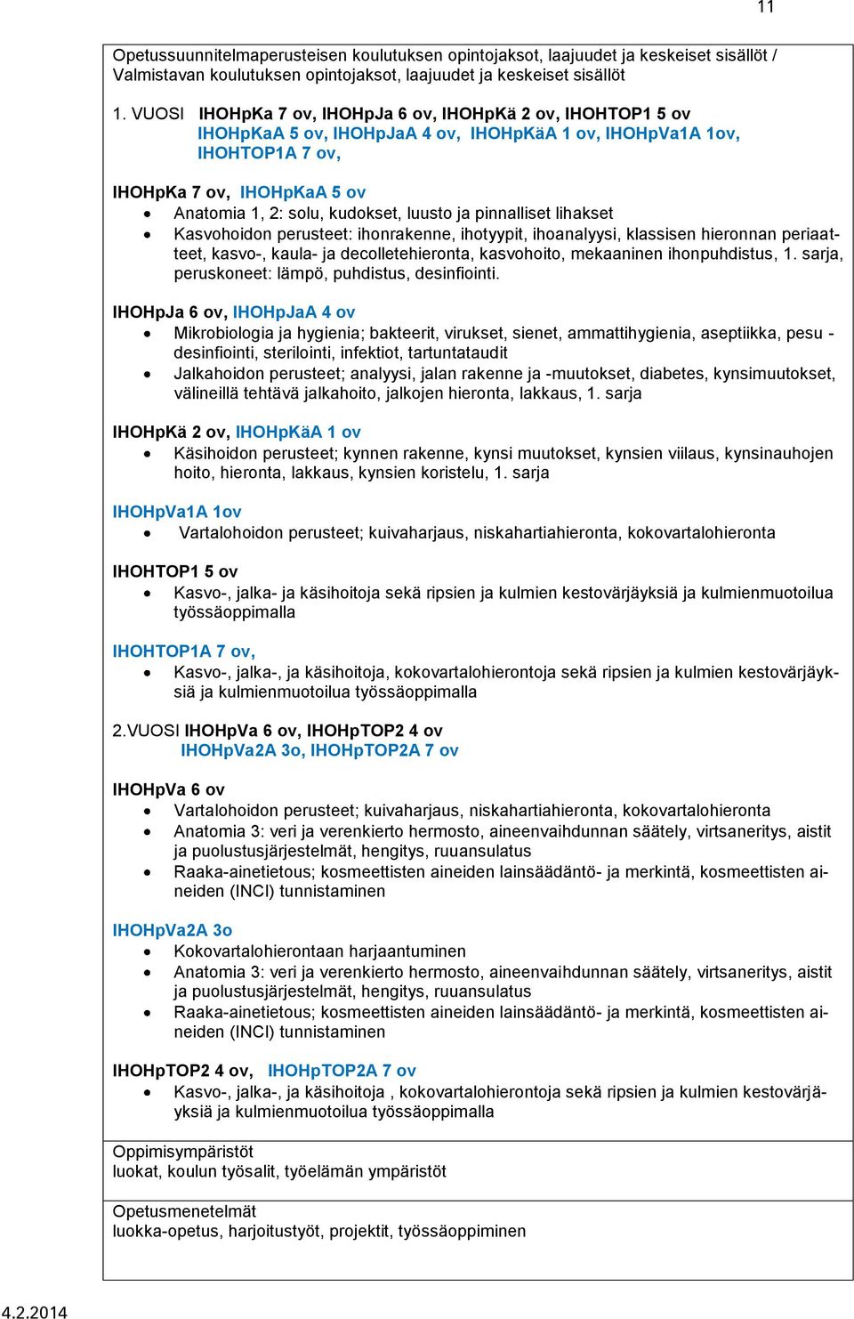 luusto ja pinnalliset lihakset Kasvohoidon perusteet: ihonrakenne, ihotyypit, ihoanalyysi, klassisen hieronnan periaatteet, kasvo-, kaula- ja decolletehieronta, kasvohoito, mekaaninen ihonpuhdistus,