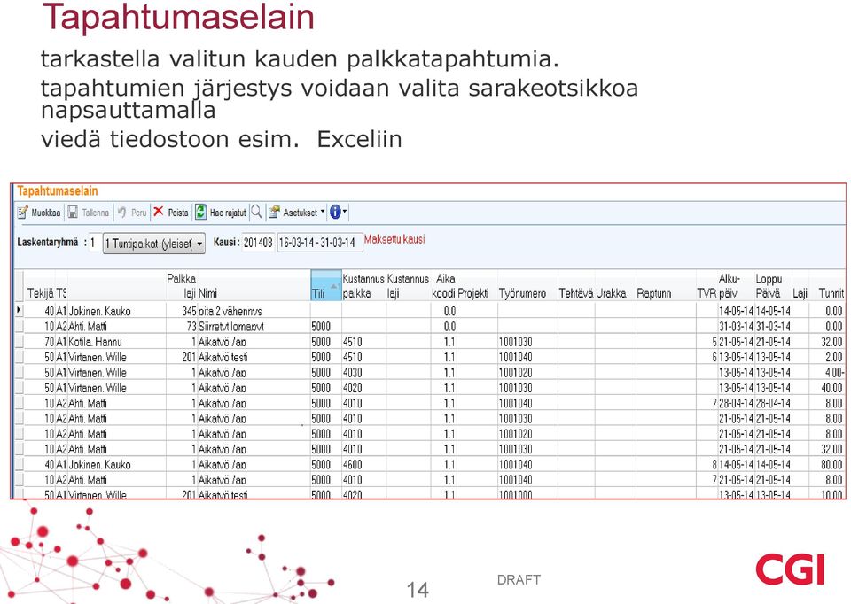 tapahtumien järjestys voidaan valita