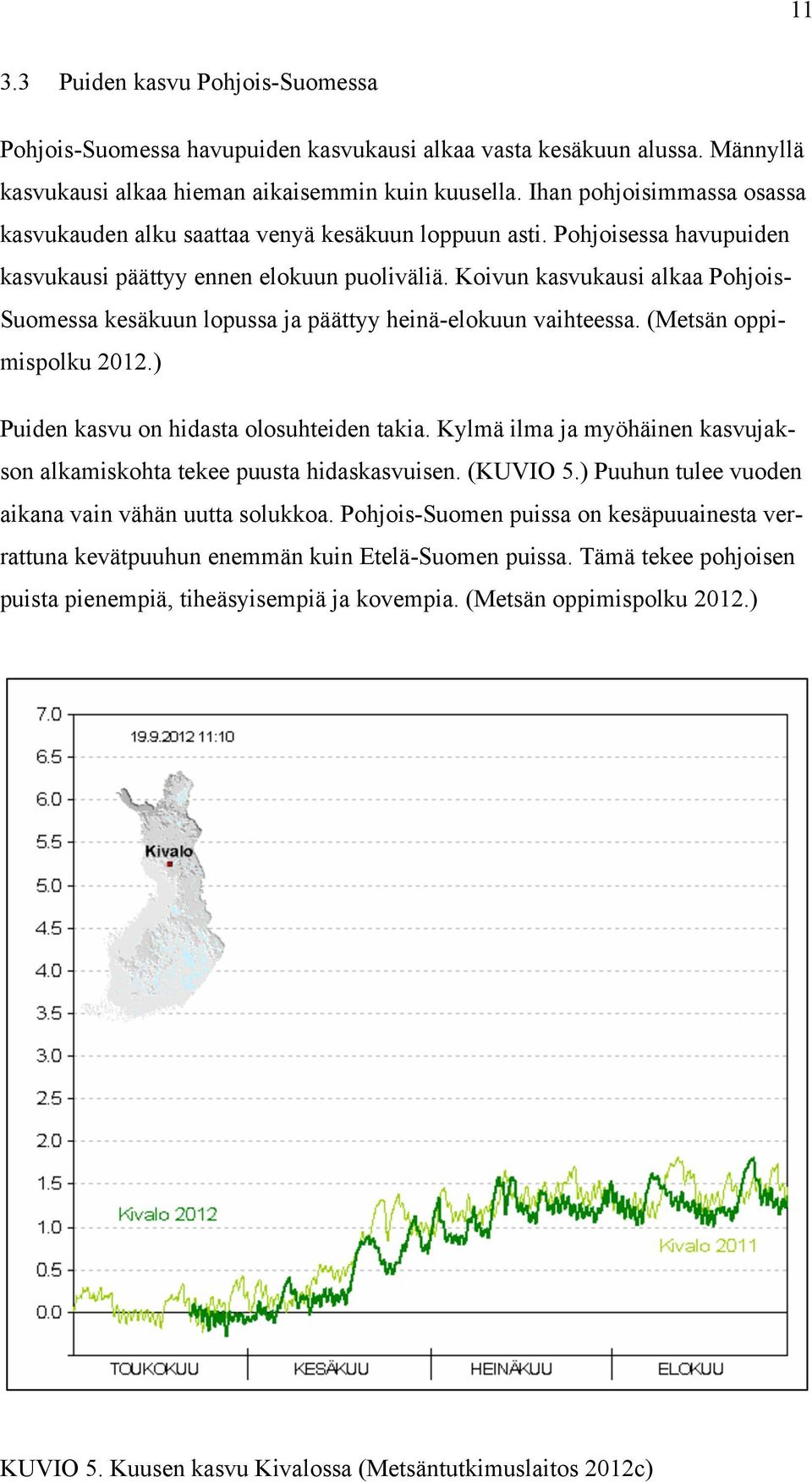 Koivun kasvukausi alkaa Pohjois- Suomessa kesäkuun lopussa ja päättyy heinä-elokuun vaihteessa. (Metsän oppimispolku 2012.) Puiden kasvu on hidasta olosuhteiden takia.