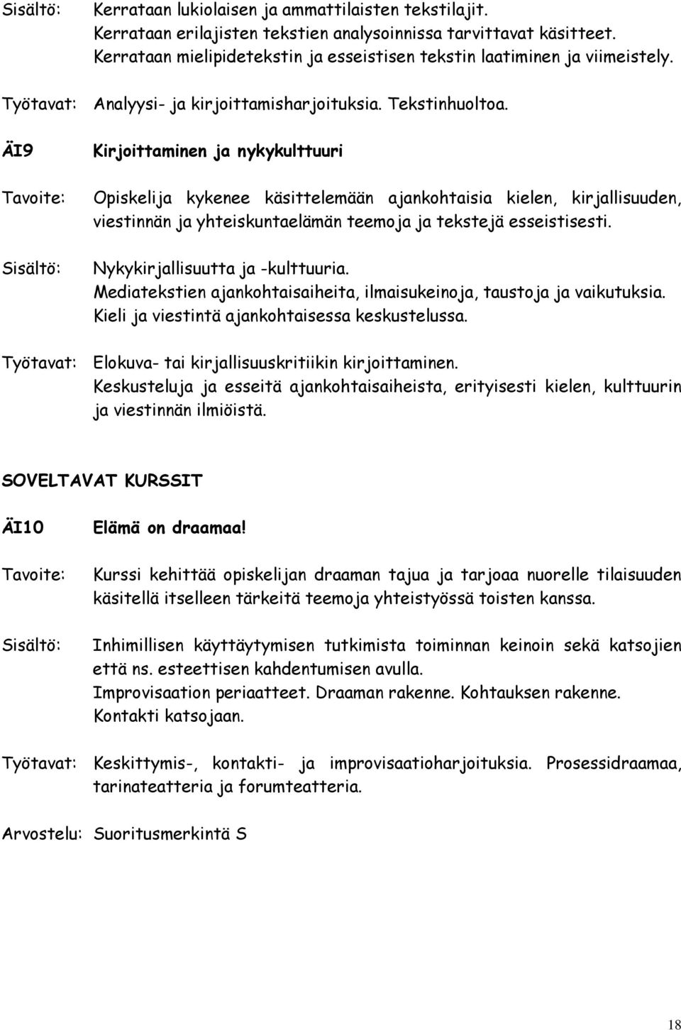 ÄI9 Tavoite: Sisältö: Kirjoittaminen ja nykykulttuuri Opiskelija kykenee käsittelemään ajankohtaisia kielen, kirjallisuuden, viestinnän ja yhteiskuntaelämän teemoja ja tekstejä esseistisesti.