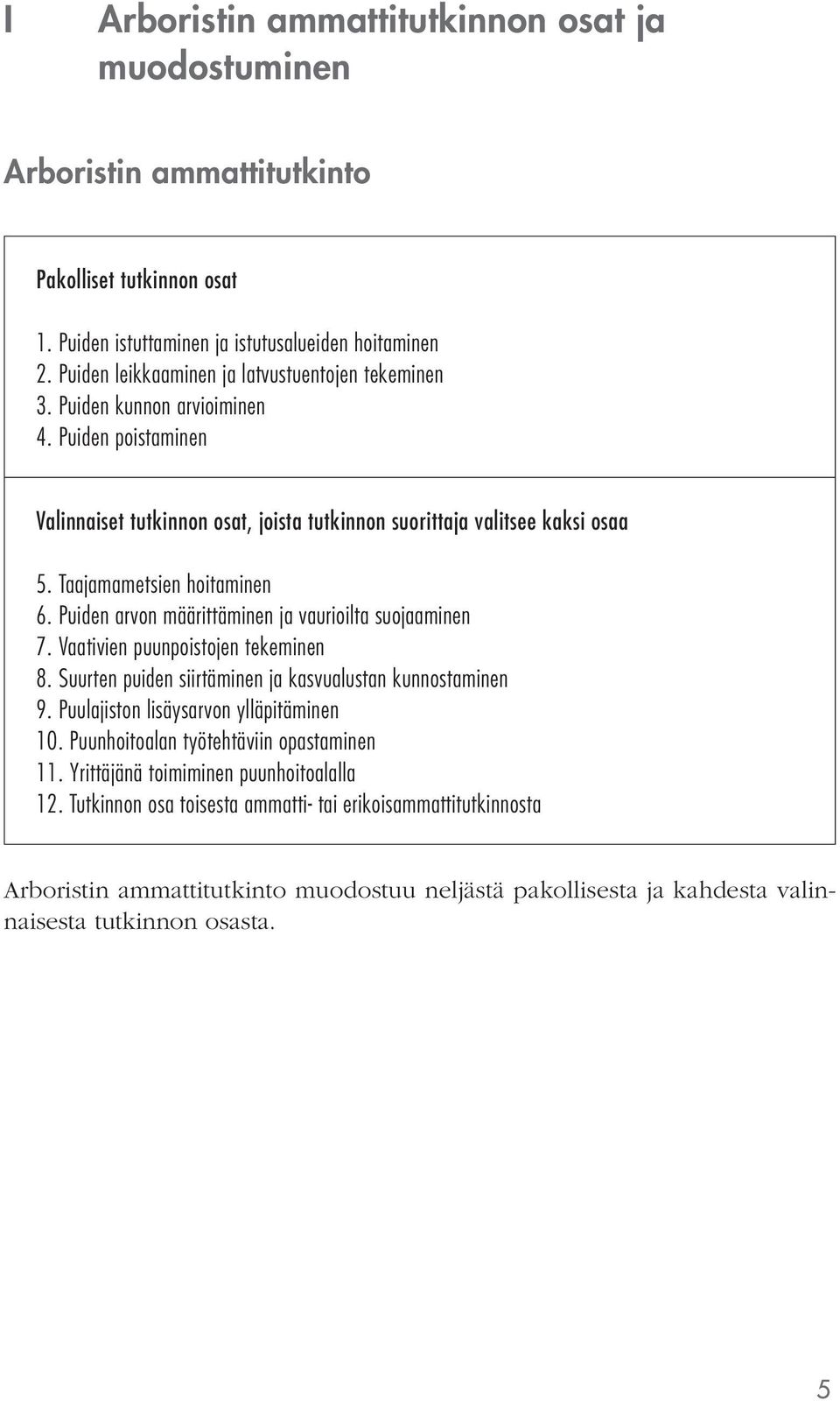 Taajamametsien hoitaminen 6. Puiden arvon määrittäminen ja vaurioilta suojaaminen 7. Vaativien puunpoistojen tekeminen 8. Suurten puiden siirtäminen ja kasvualustan kunnostaminen 9.