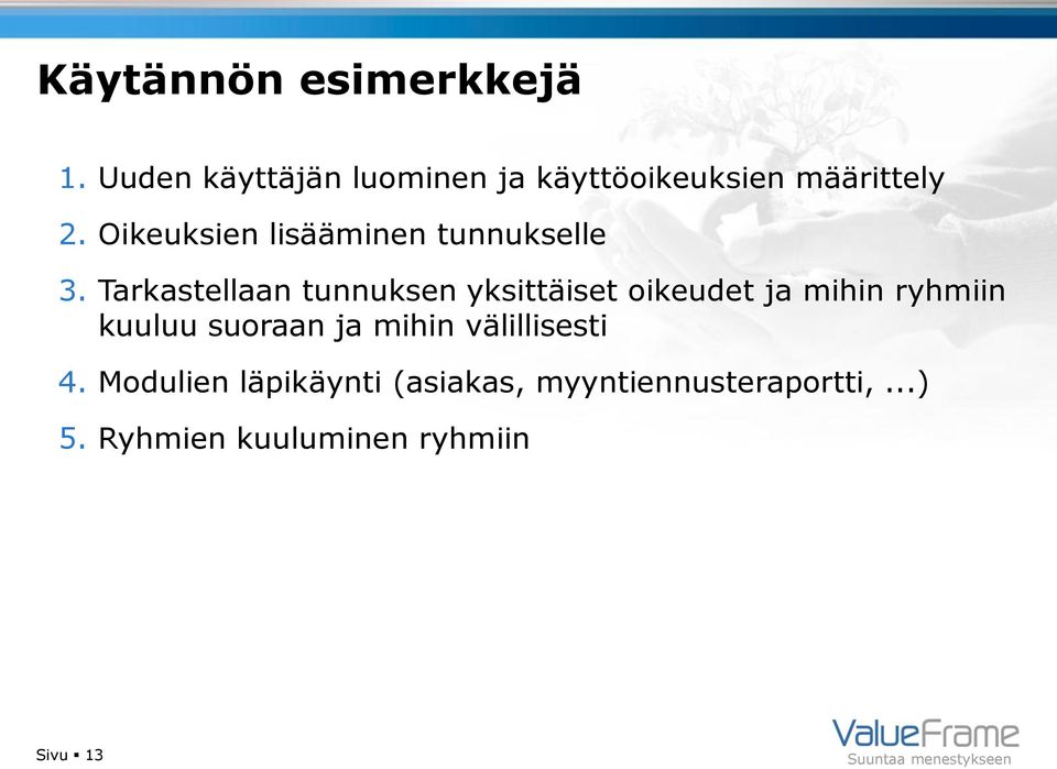 Oikeuksien lisääminen tunnukselle 3.