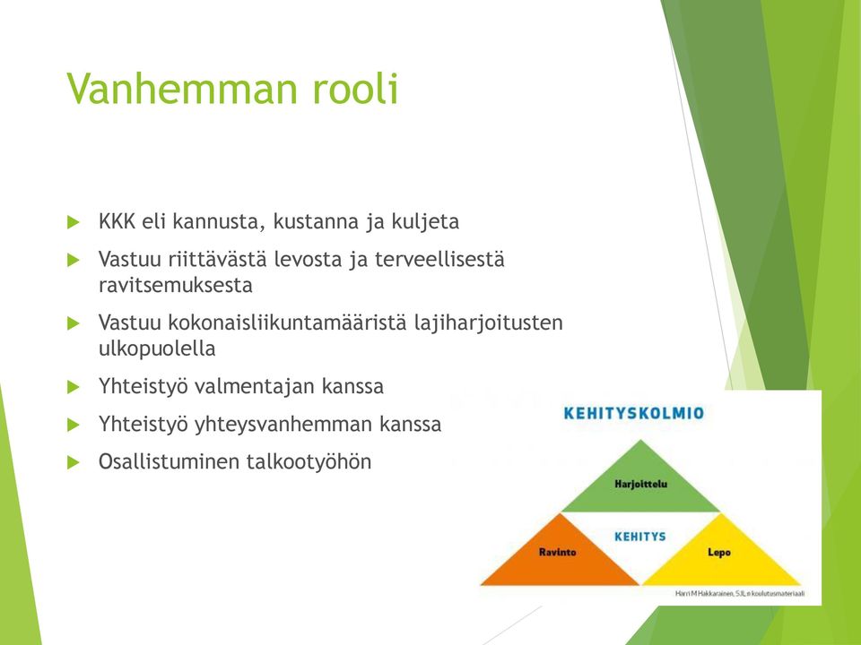 kokonaisliikuntamääristä lajiharjoitusten ulkopuolella Yhteistyö