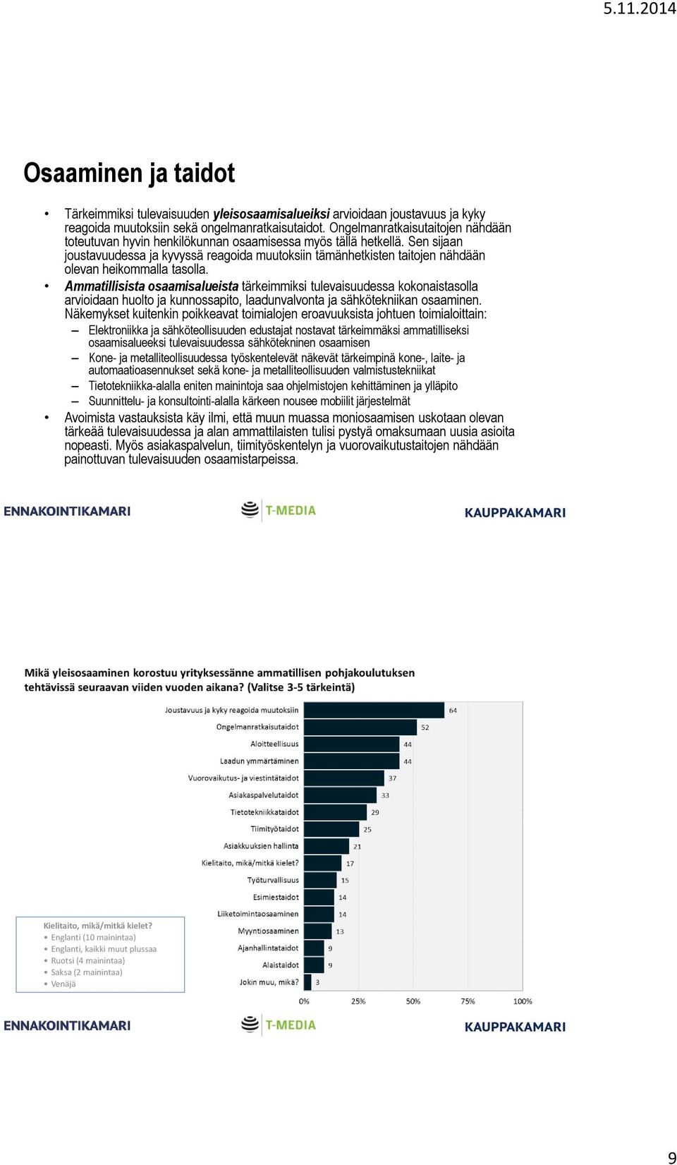 Sen sijaan joustavuudessa ja kyvyssä reagoida muutoksiin tämänhetkisten taitojen nähdään olevan heikommalla tasolla.