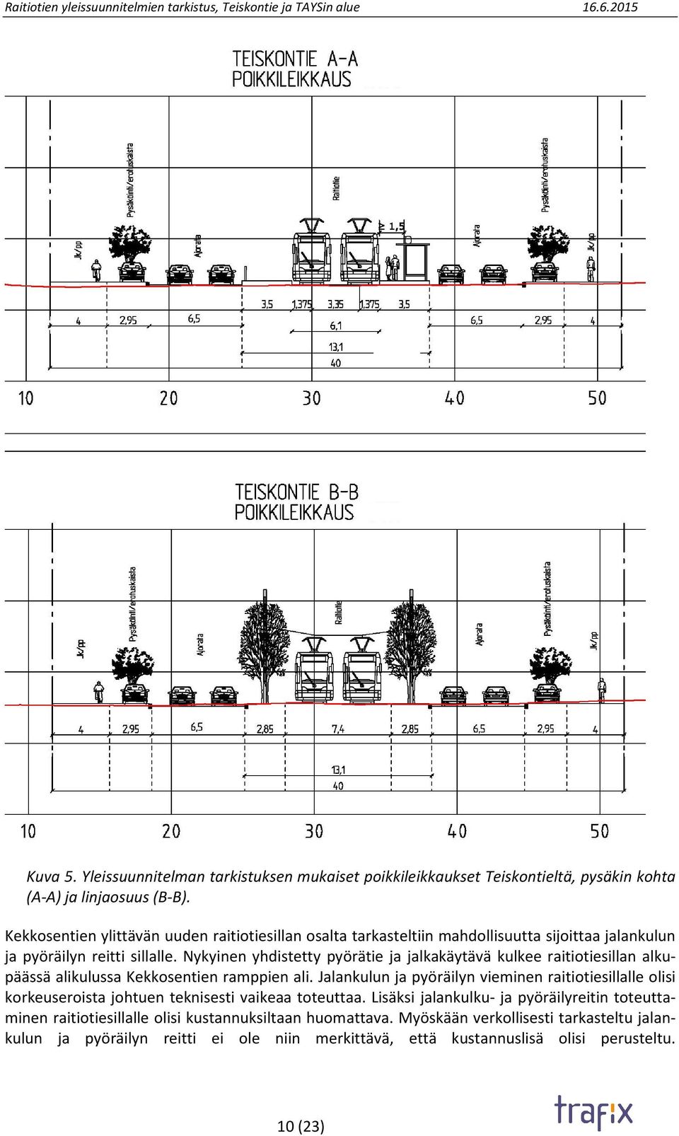 Nykyinen yhdistetty pyörätie ja jalkakäytävä kulkee raitiotiesillan alkupäässä alikulussa Kekkosentien ramppien ali.