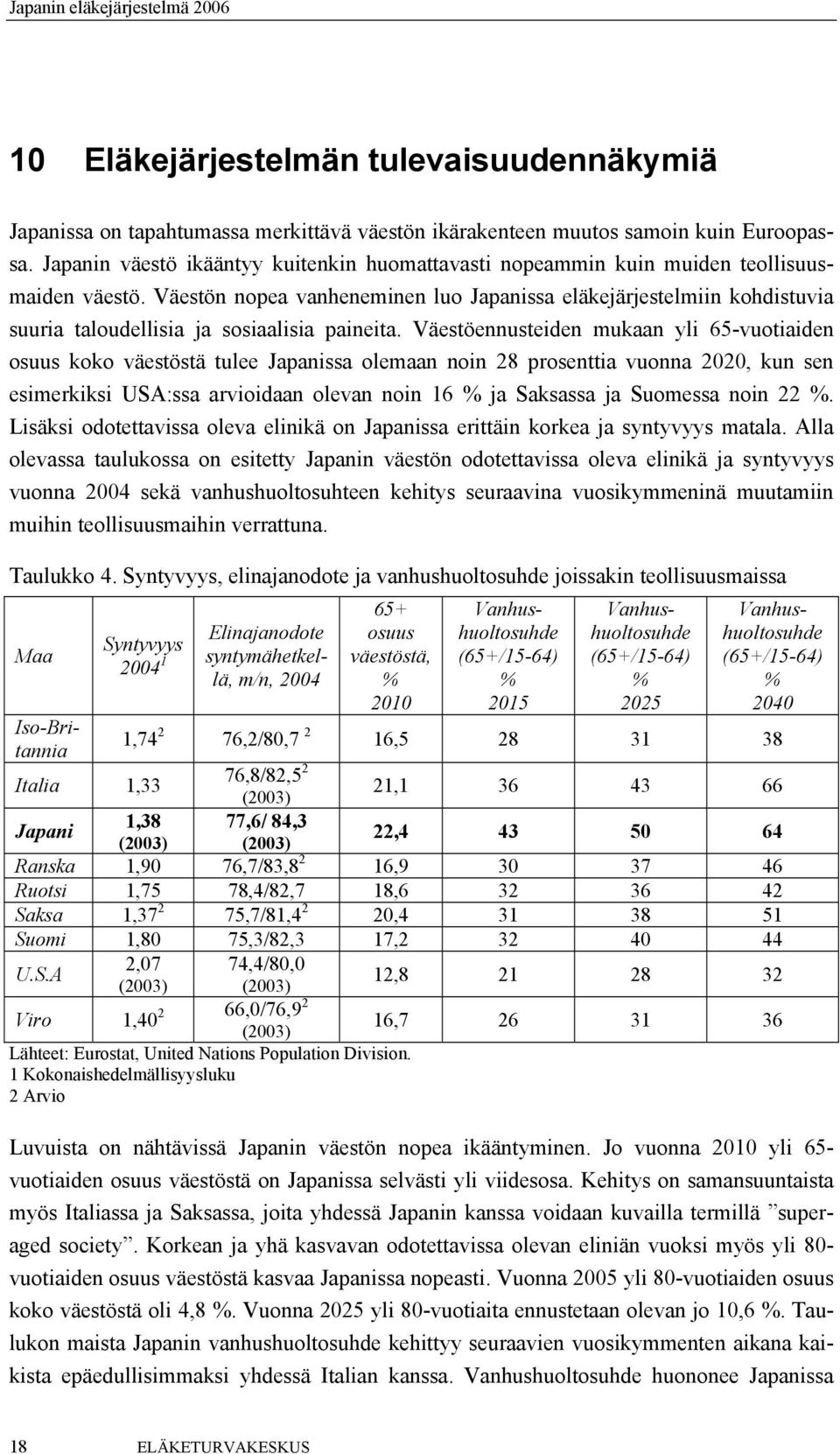 Väestön nopea vanheneminen luo Japanissa eläkejärjestelmiin kohdistuvia suuria taloudellisia ja sosiaalisia paineita.