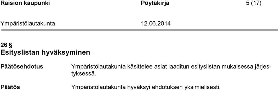 Ympäristölautakunta käsittelee asiat