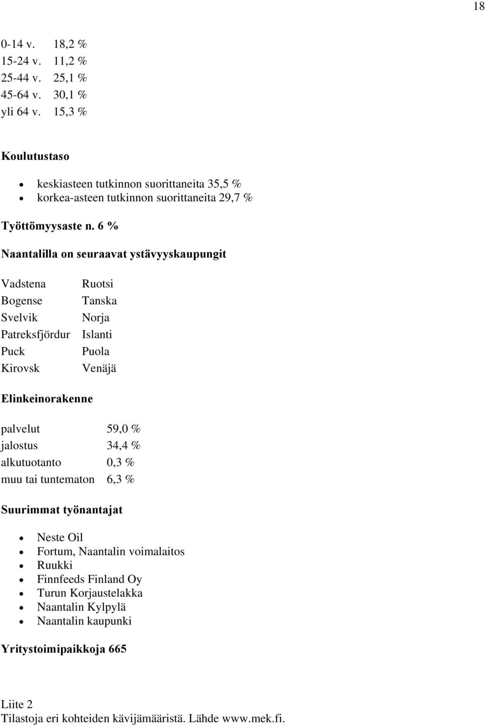 6 % Naantalilla on seuraavat ystävyyskaupungit Vadstena Ruotsi Bogense Tanska Svelvik Norja Patreksfjördur Islanti Puck Puola Kirovsk Venäjä Elinkeinorakenne palvelut