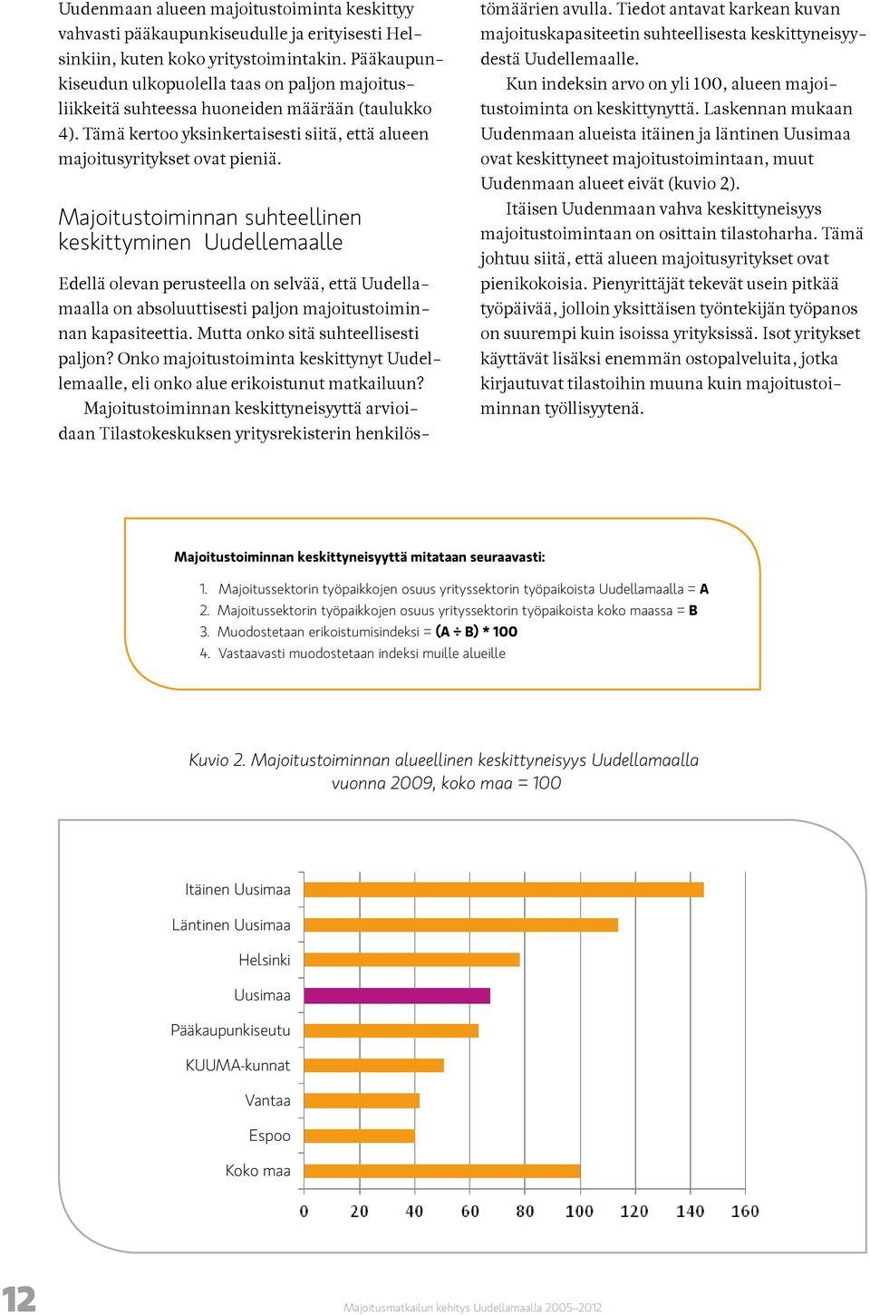 Majoitustoiminnan suhteellinen keskittyminen Uudellemaalle Edellä olevan perusteella on selvää, että Uudellamaalla on absoluuttisesti paljon majoitustoiminnan kapasiteettia.