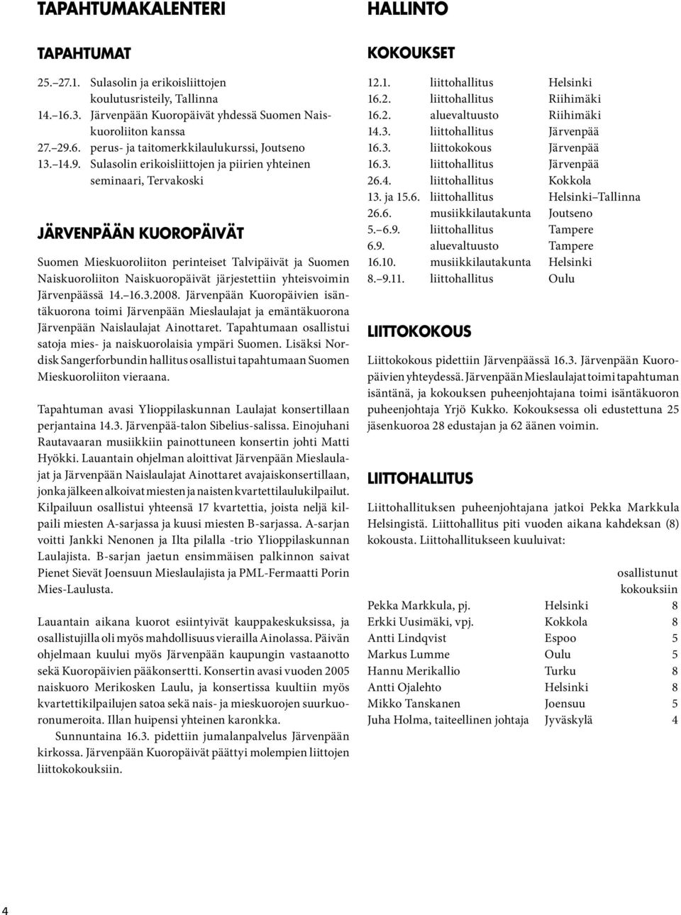 järjestettiin yhteisvoimin Järvenpäässä 14. 16.3.2008. Järvenpään Kuoropäivien isäntäkuorona toimi Järvenpään Mieslaulajat ja emäntäkuorona Järvenpään Naislaulajat Ainottaret.