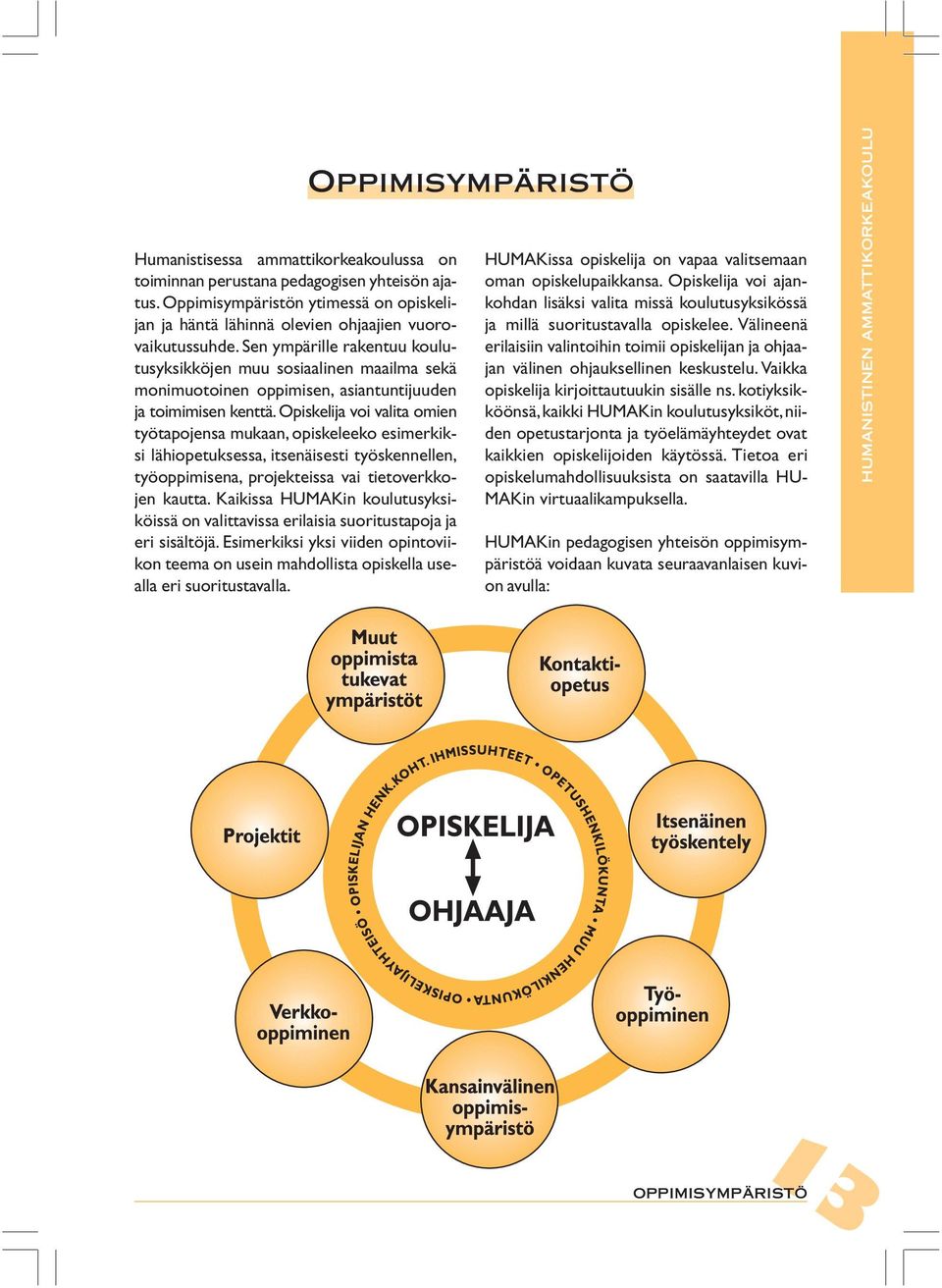 Opiskelija voi valita omien työtapojensa mukaan, opiskeleeko esimerkiksi lähiopetuksessa, itsenäisesti työskennellen, työoppimisena, projekteissa vai tietoverkkojen kautta.