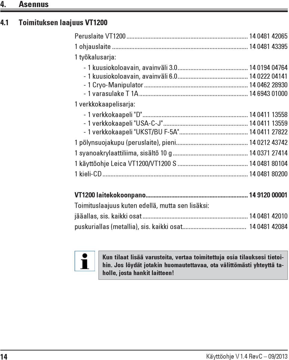 .. 14 0411 13559-1 verkkokaapeli "UKST/BU F-5A"... 14 0411 27822 1 pölynsuojakupu (peruslaite), pieni... 14 0212 43742 1 syanoakrylaattiliima, sisältö 10 g.