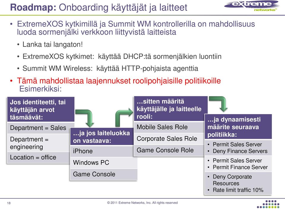 identiteetti, tai käyttäjän arvot täsmäävät: Department = Sales Department = engineering Location = office ja jos laiteluokka on vastaava: iphone Windows PC Game Console sitten määritä käyttäjälle ja