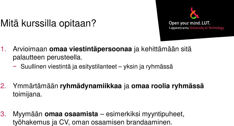 Suullinen viestintä ja esitystilanteet yksin ja ryhmässä 2.