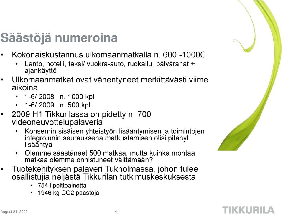 1000 kpl 1-6/ 2009 n. 500 kpl 2009 H1 Tikkurilassa il on pidetty n.