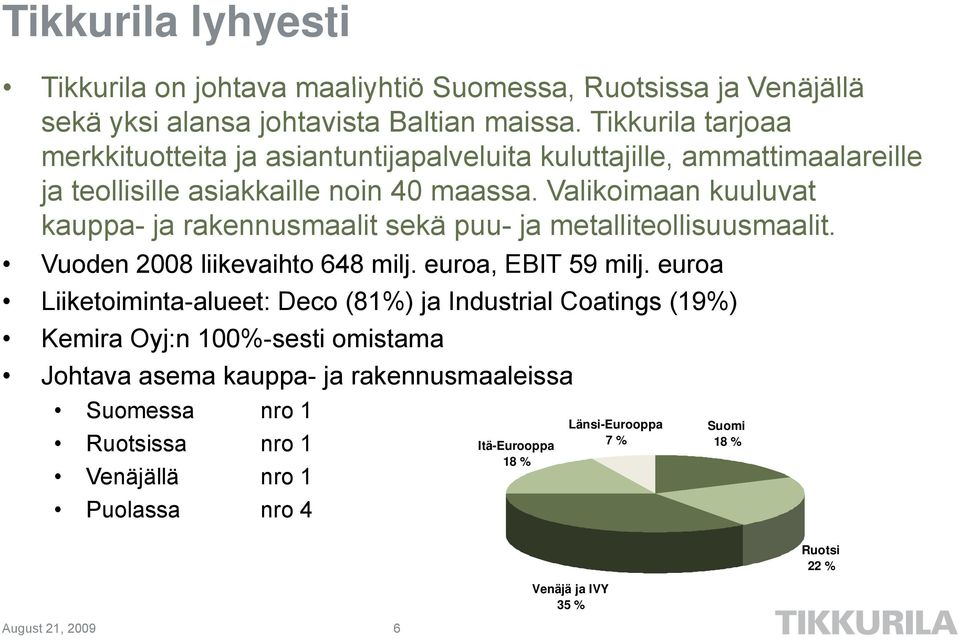Valikoimaan i kuuluvat kauppa- ja rakennusmaalit sekä puu- ja metalliteollisuusmaalit. Vuoden 2008 liikevaihto 648 milj. euroa, EBIT 59 milj.