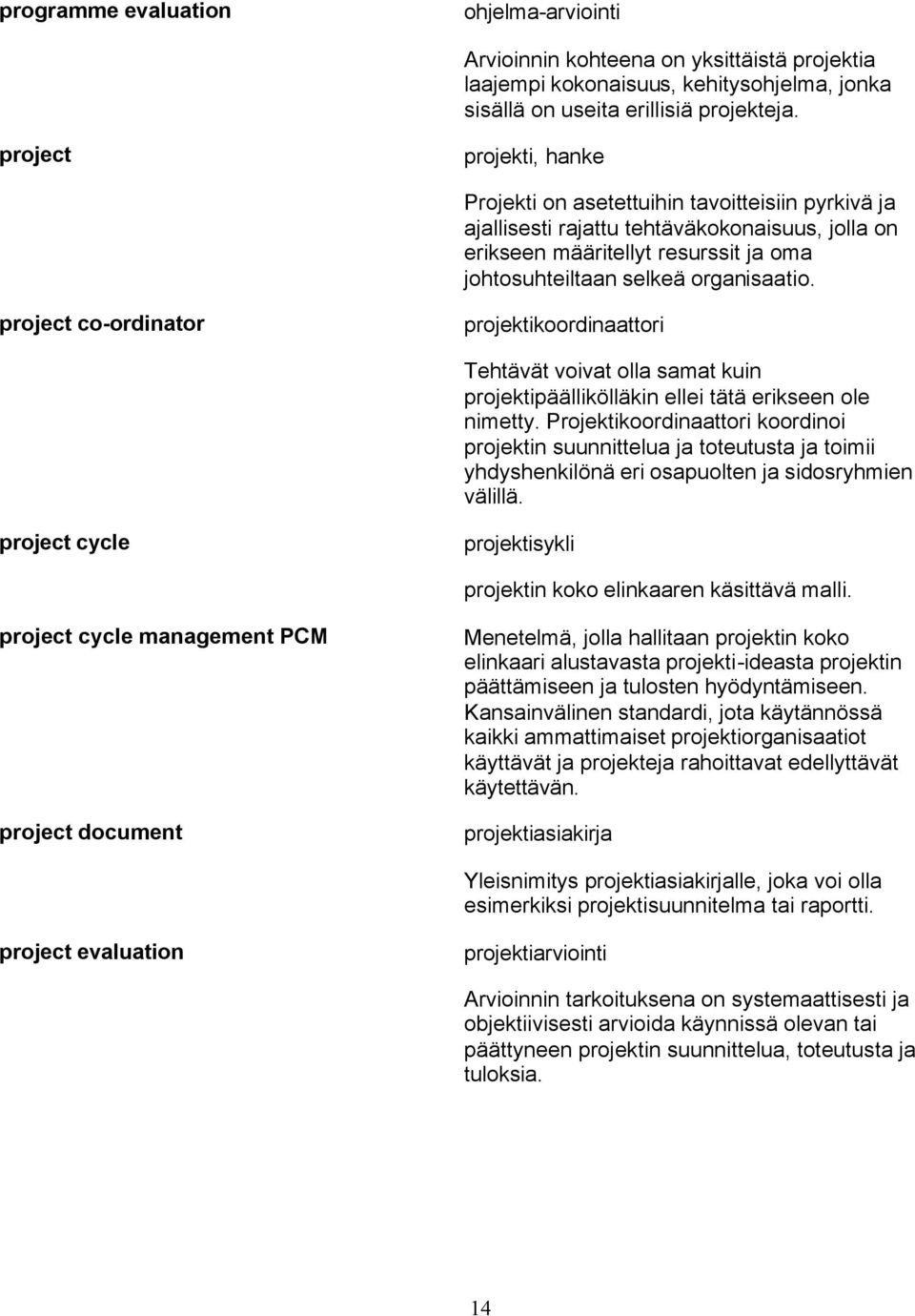 project co-ordinator projektikoordinaattori Tehtävät voivat olla samat kuin projektipäällikölläkin ellei tätä erikseen ole nimetty.