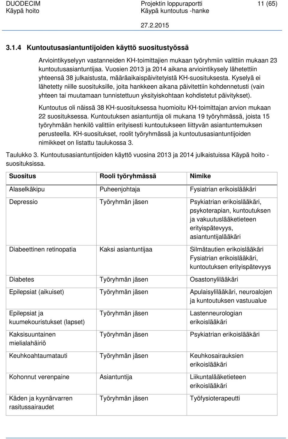 Kyselyä ei lähetetty niille suosituksille, joita hankkeen aikana päivitettiin kohdennetusti (vain yhteen tai muutamaan tunnistettuun yksityiskohtaan kohdistetut päivitykset).