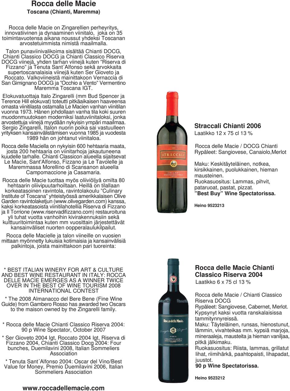 Talon punaviinivalikoima sisältää Chianti CG, Chianti Classico CG ja Chianti Classico Riserva CG viinejä, yhden tarhan viinejä kuten Riserva di Fizzano ja Tenuta Sant Alfonso sekä arvokkaita