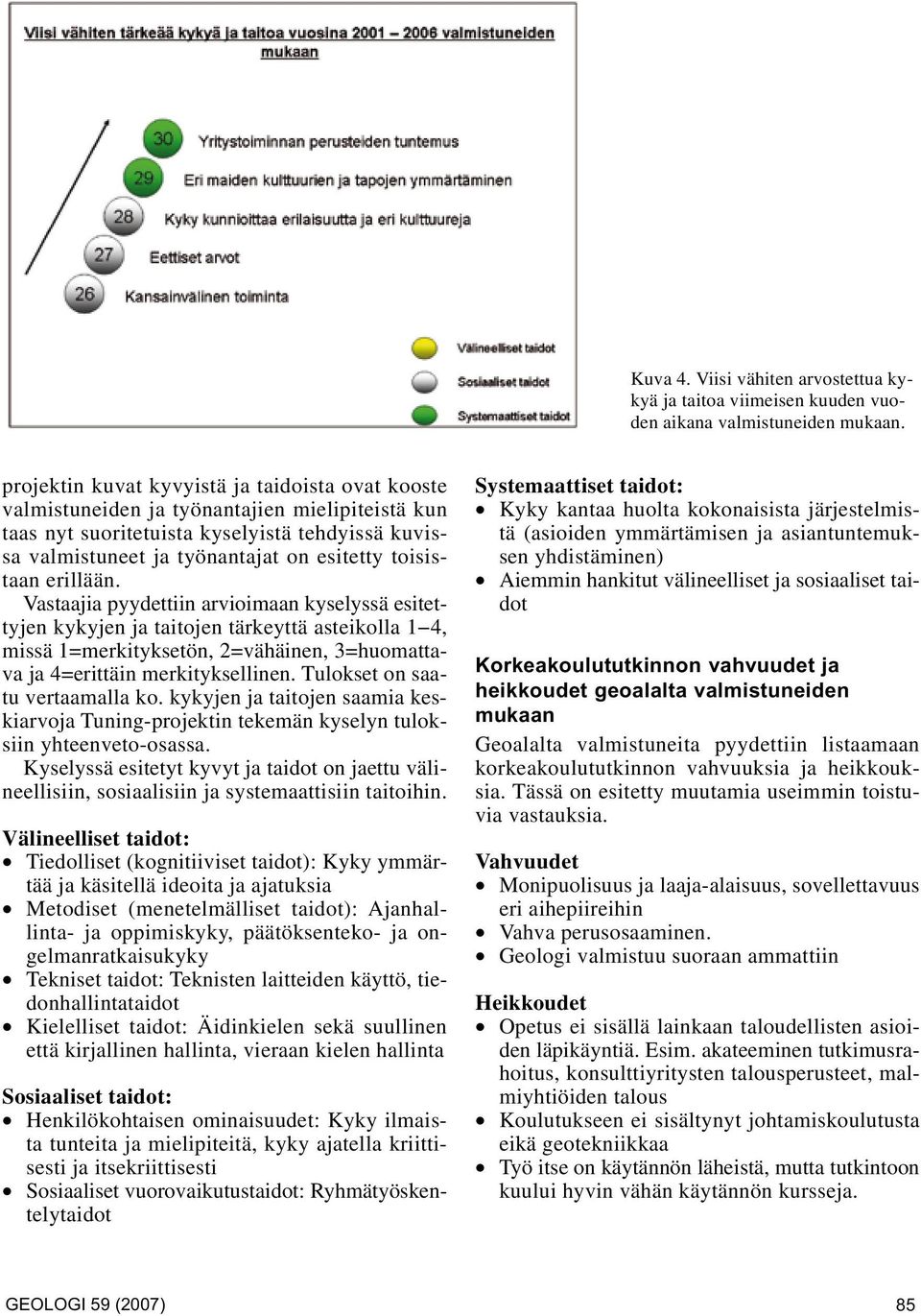 toisistaan erillään. Vastaajia pyydettiin arvioimaan kyselyssä esitettyjen kykyjen ja taitojen tärkeyttä asteikolla 1 4, missä 1=merkityksetön, 2=vähäinen, 3=huomattava ja 4=erittäin merkityksellinen.