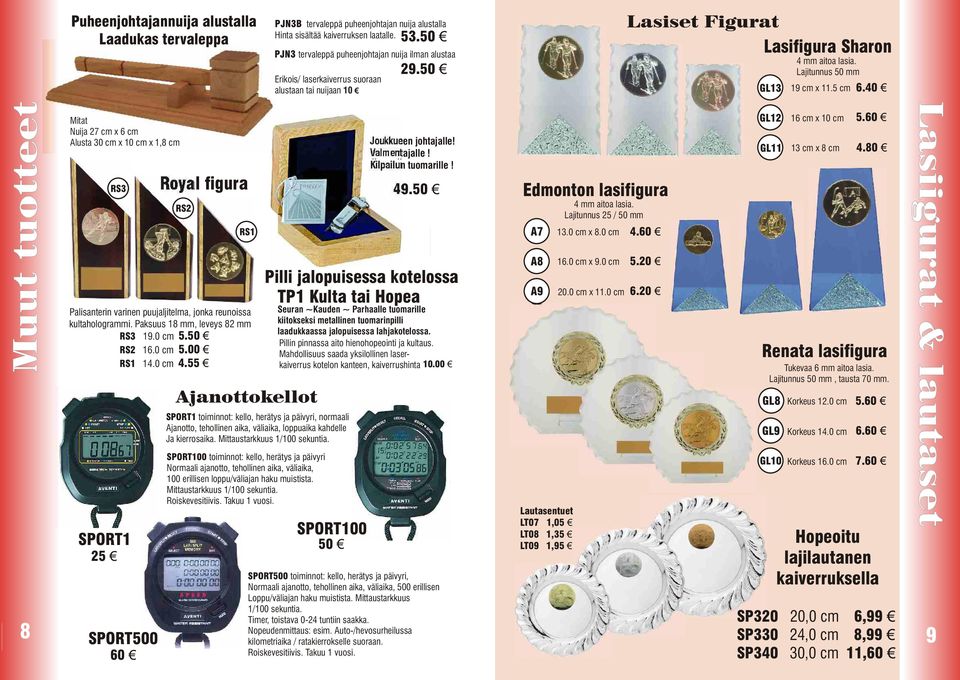 5 cm 6.40 Muut tuotteet 8 9 Mitat Nuija 27 cm x 6 cm Alusta 30 cm x 10 cm x 1,8 cm RS3 Royal figura RS2 RS1 Palisanterin varinen puujaljitelma, jonka reunoissa kultahologrammi.