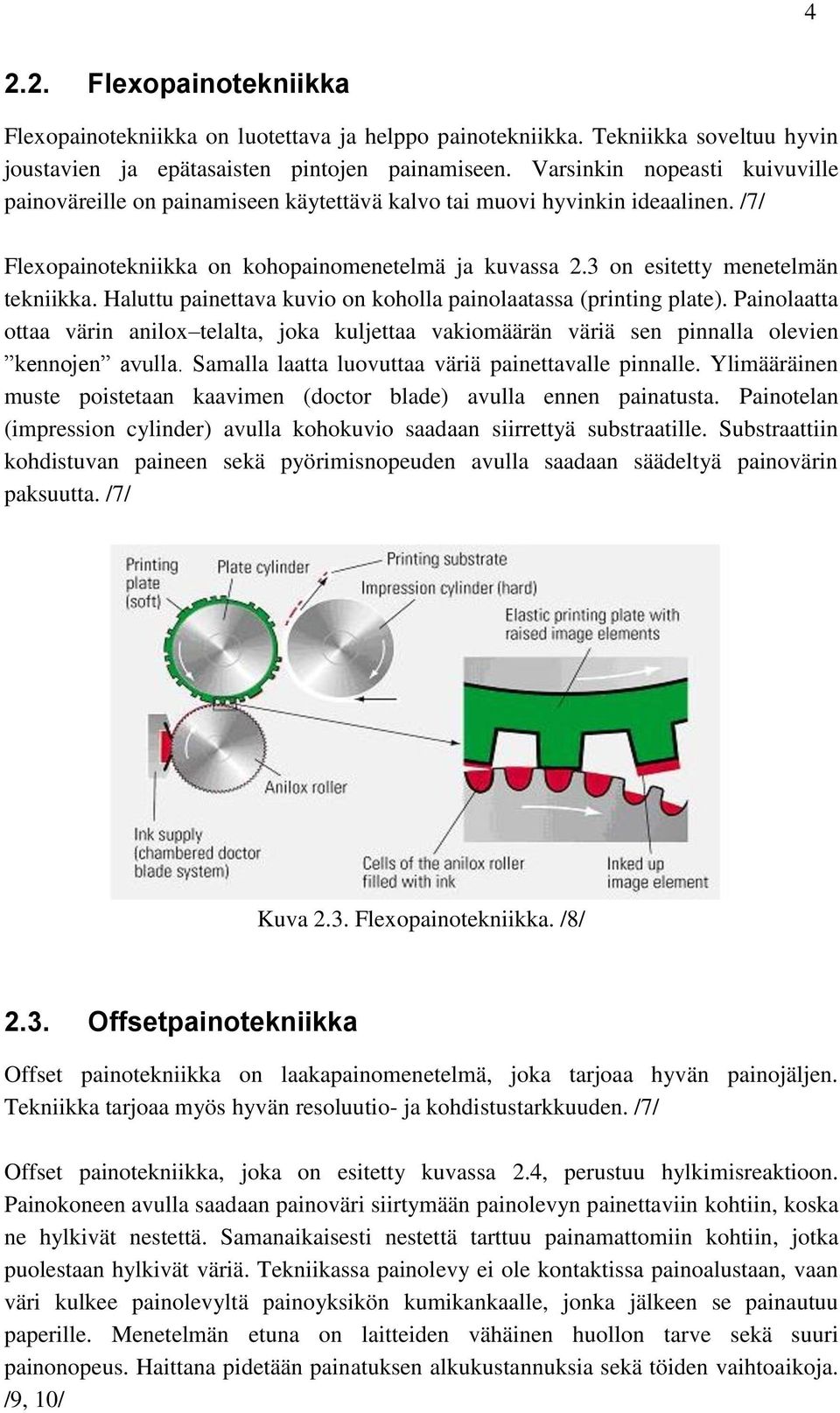 3 on esitetty menetelmän tekniikka. Haluttu painettava kuvio on koholla painolaatassa (printing plate).