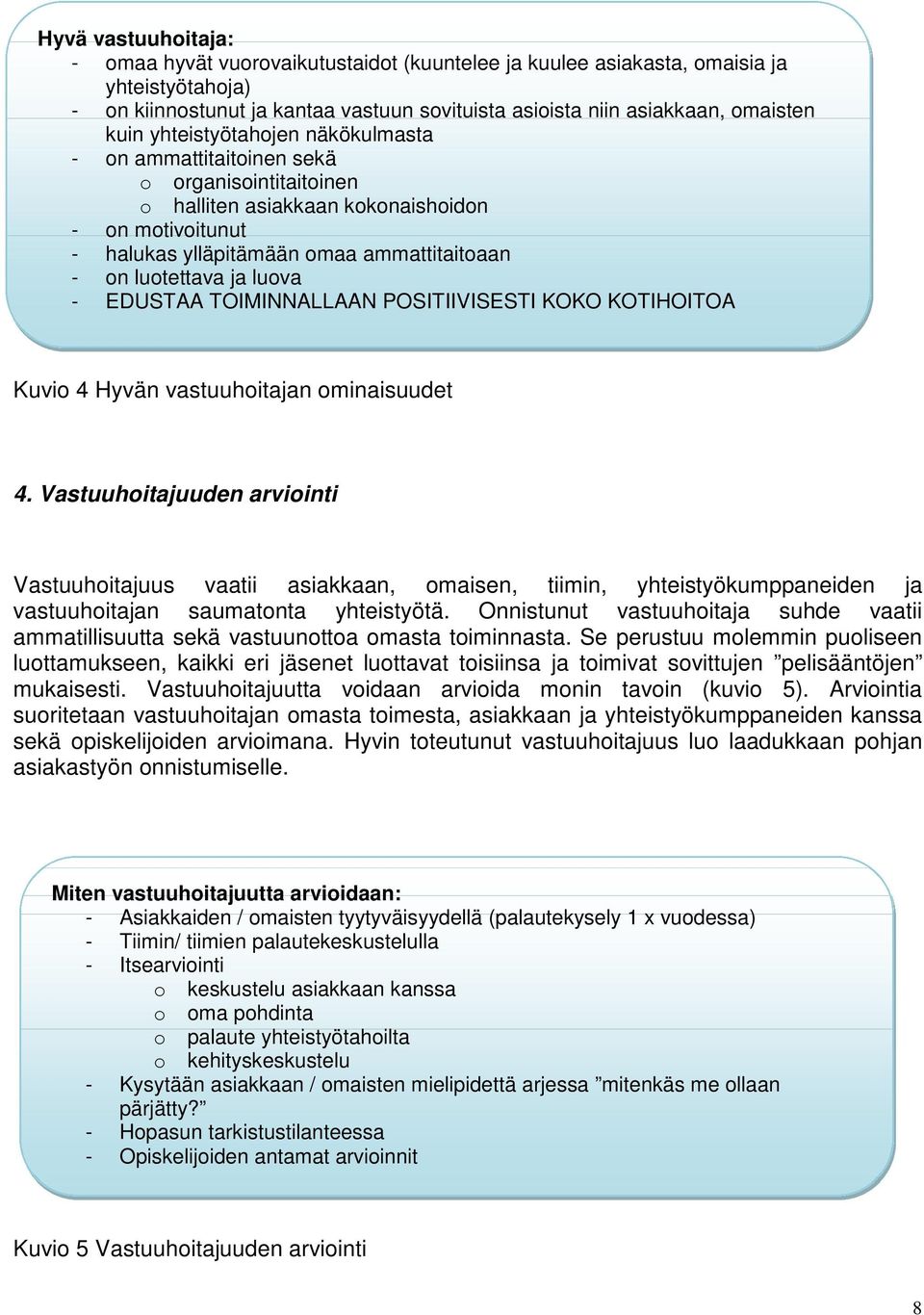 luova - EDUSTAA TOIMINNALLAAN POSITIIVISESTI KOKO KOTIHOITOA Kuvio 4 Hyvän vastuuhoitajan ominaisuudet 4.
