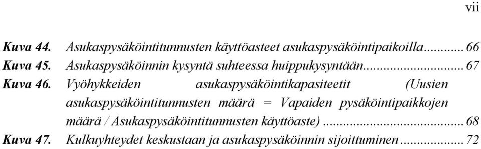 Vyöhykkeiden asukaspysäköintikapasiteetit (Uusien asukaspysäköintitunnusten määrä = Vapaiden