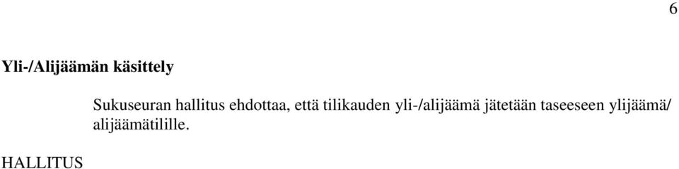 tilikauden yli-/alijäämä jätetään